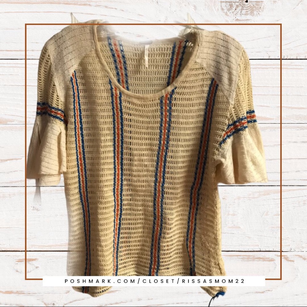 FREE PEOPLE Ivory Crochet Top with Tie Hem Size L